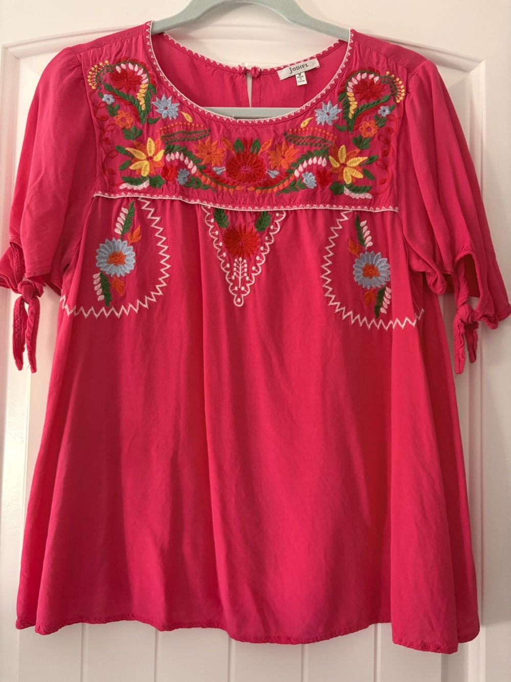 JODIFL Hot Pink Embroidered Boho Tunic